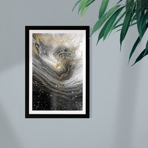 Wynwood Studio Abstract Framed Wall Art Prints 'Agate en Gray' Crystals Home Décor - Black, Gold