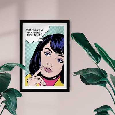 Wynwood Studio Advertising Framed Wall Art Prints 'Vintage Comic Wifi' Comics Home Décor - Green, Black