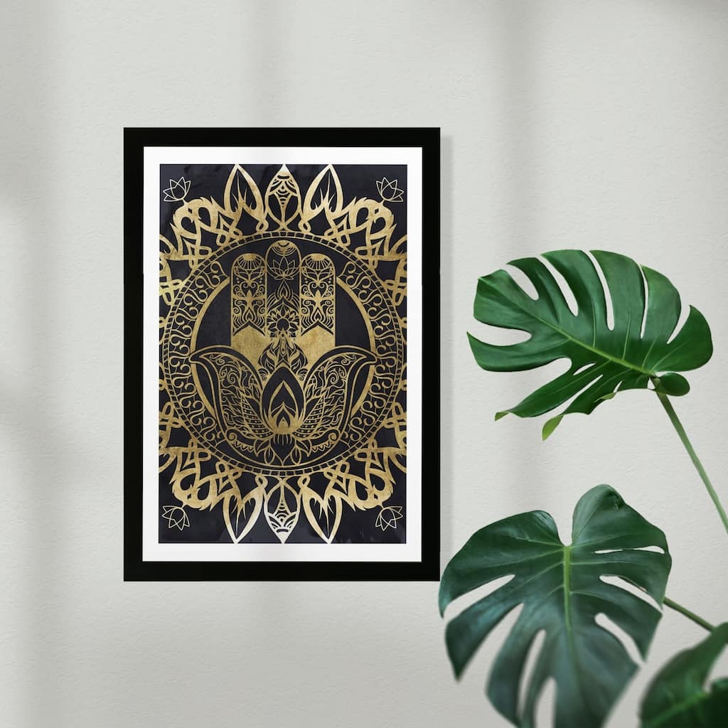 Wynwood Studio Symbols and Objects Framed Wall Art Prints 'Tranquility Mandala' Mystic Symbols Home Décor - Gold, Black