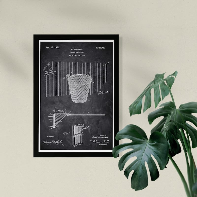 Wynwood Studio Framed Wall Art Prints 'Basketball Hoop 1925 Chalkboard'