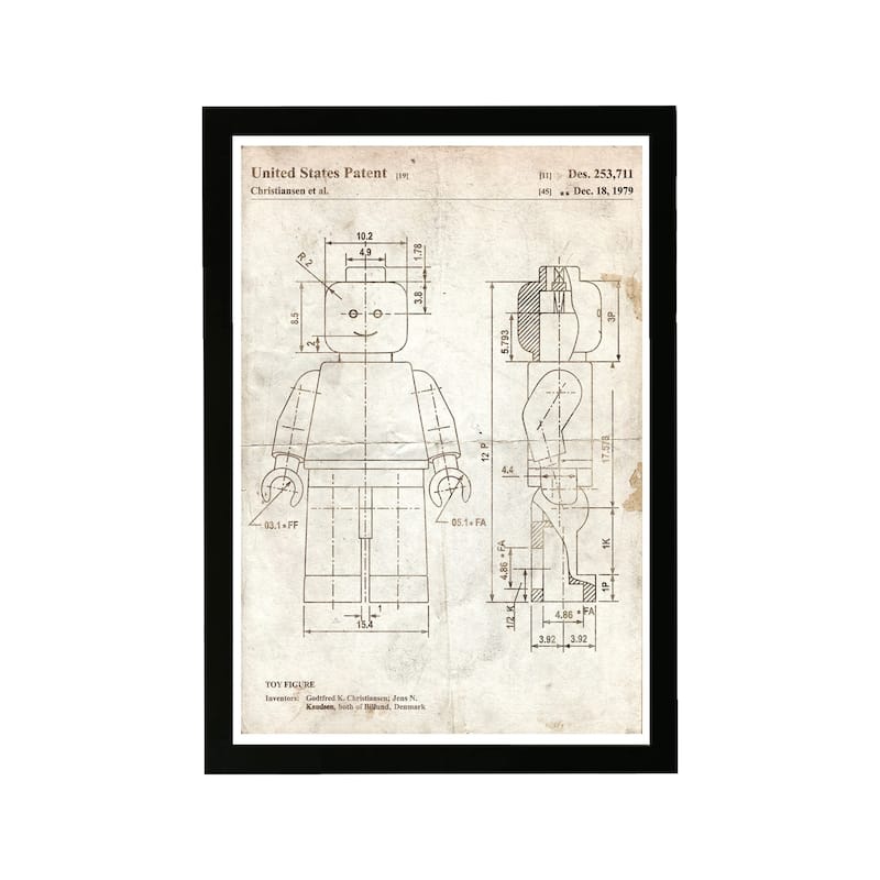 Wynwood Studio Framed Wall Art Prints 'Lego Toy Figure 1979 Parchment'