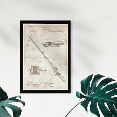 Wynwood Studio Framed Wall Art Prints 'Fishing Rod 1884 Parchment'