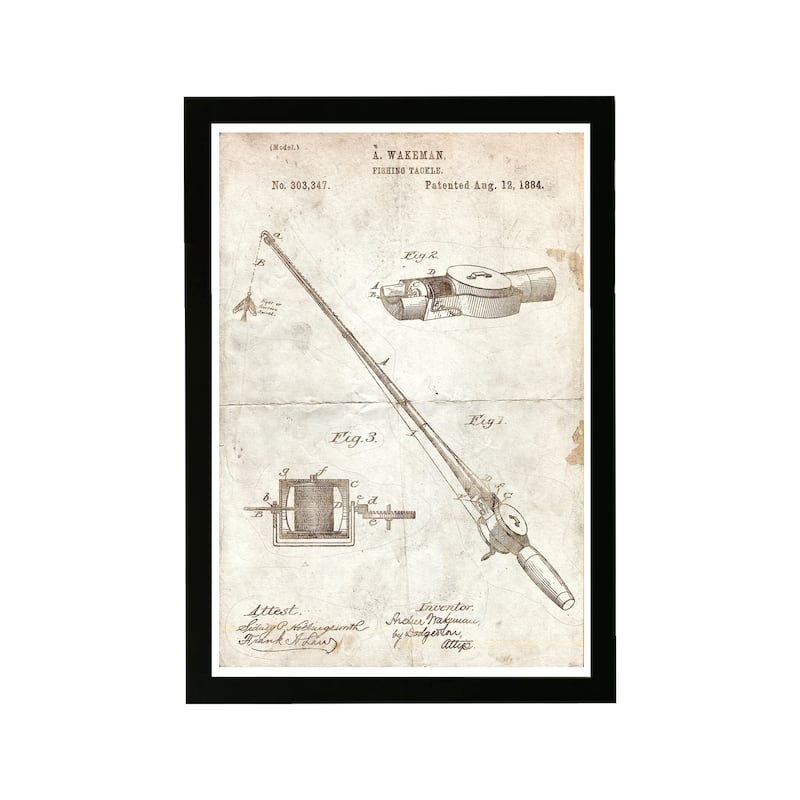 Wynwood Studio Framed Wall Art Prints 'Fishing Rod 1884 Parchment'