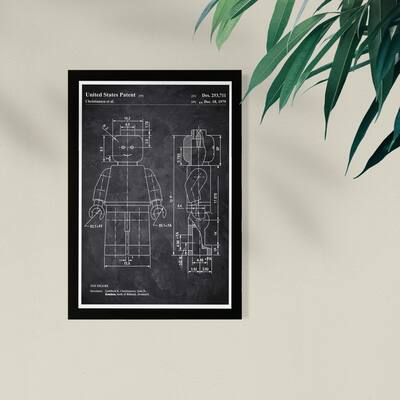 Wynwood Studio Entertainment and Hobbies Framed Wall Art Prints 'Lego Toy Figure 1979 Chalkboard' Toys Home Décor - Black, White