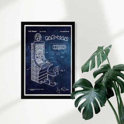 Wynwood Studio Entertainment and Hobbies Framed Wall Art Prints 'Maze Based Game Blue Chalkboard' Video Games - Blue, White