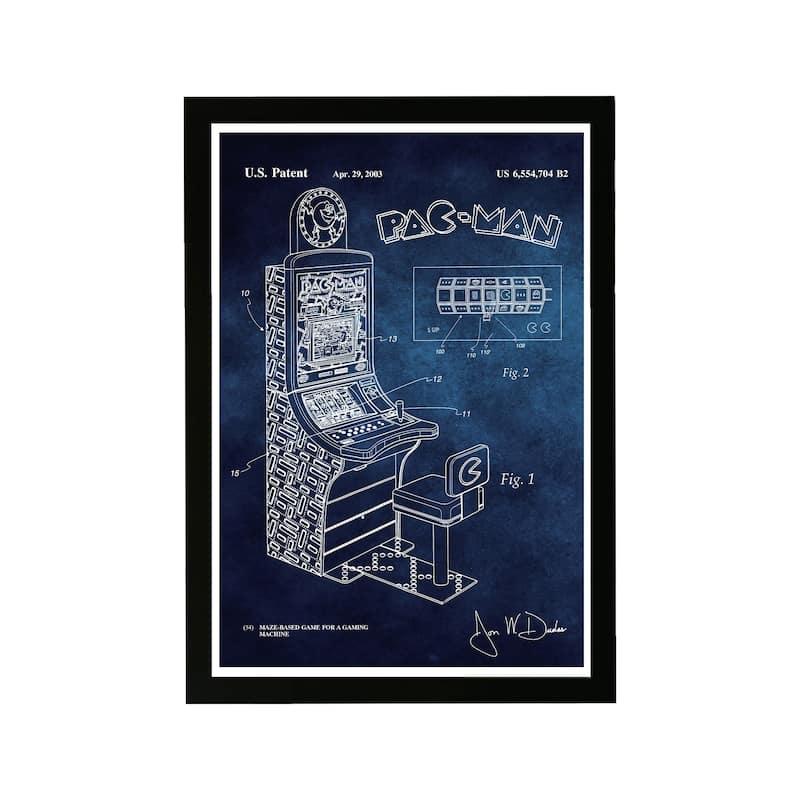 Wynwood Studio Entertainment and Hobbies Framed Wall Art Prints 'Maze Based Game Blue Chalkboard' Video Games - Blue, White