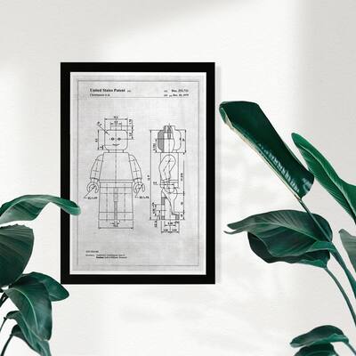 Wynwood Studio Symbols and Objects Framed Wall Art Prints 'Lego Toy Figure, 1979 - Gray' Toys Home Décor - Black, White