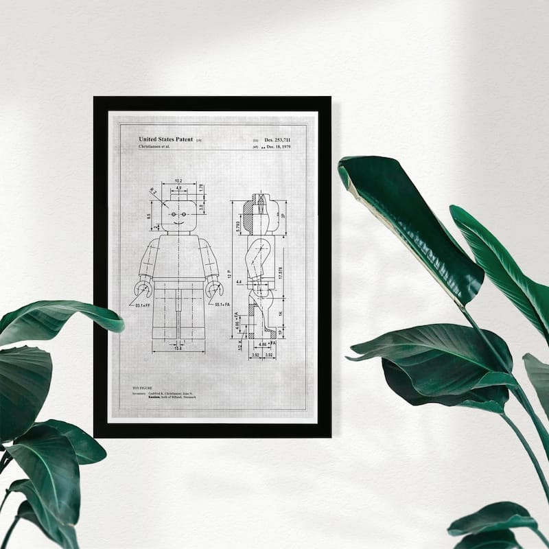 Wynwood Studio Symbols and Objects Framed Wall Art Prints 'Lego Toy Figure, 1979 - Gray' Toys Home Décor - Black, White