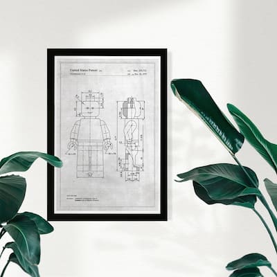 Wynwood Studio Symbols and Objects Framed Wall Art Prints 'Lego Toy Figure, 1979 - Gray' Toys Home Décor - Black, White