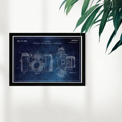Wynwood Studio Entertainment and Hobbies Framed Wall Art Prints 'Sauer Camera 1965 Horizontal Blue ' Photography - Blue, White