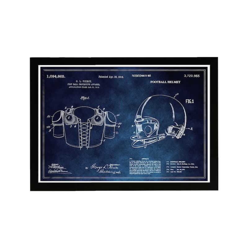 Wynwood Studio Sports and Teams Framed Wall Art Prints 'Football Helmet and Apparel Blue Chalkboard' Football - Blue, White