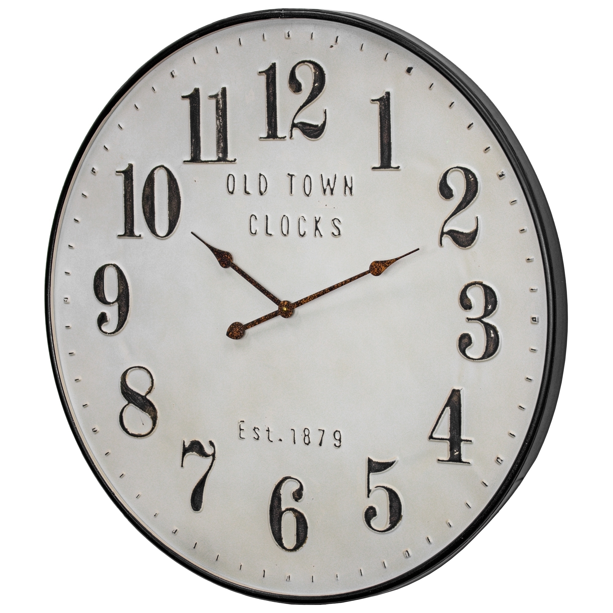 Whitewash 18-inch Oldtown Clocks Oldtown Farmhouse Metal & Solid Wood Noiseless Wall Clock 