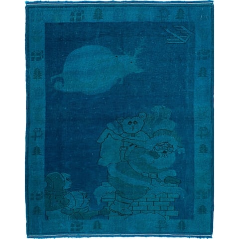 Hand-knotted Color Transition Cyan, Blue Wool Rug - 4'3" x 5'3"