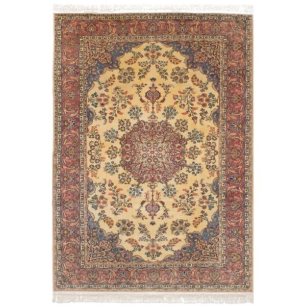 Shop Handknotted Hereke Cream Wool Rug 7'0 x 10'1 On Sale