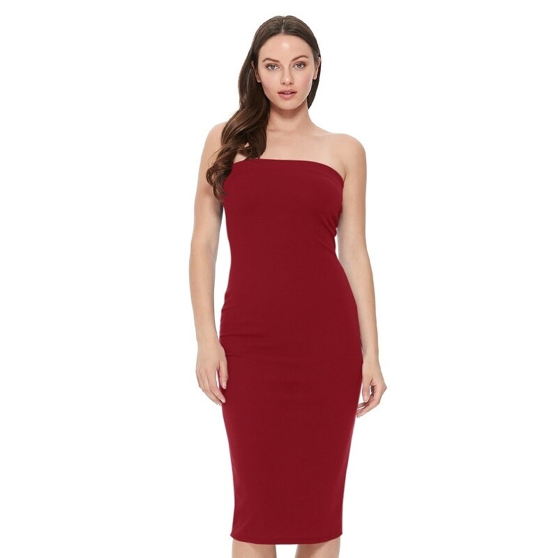 red strapless bodycon dress