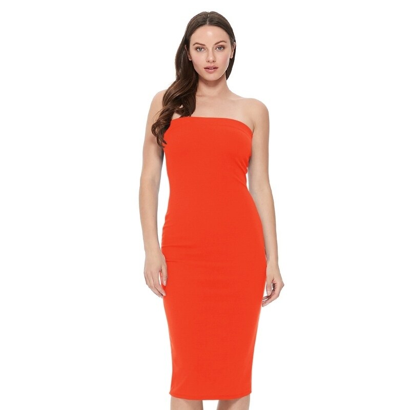 orange strapless bodycon dress