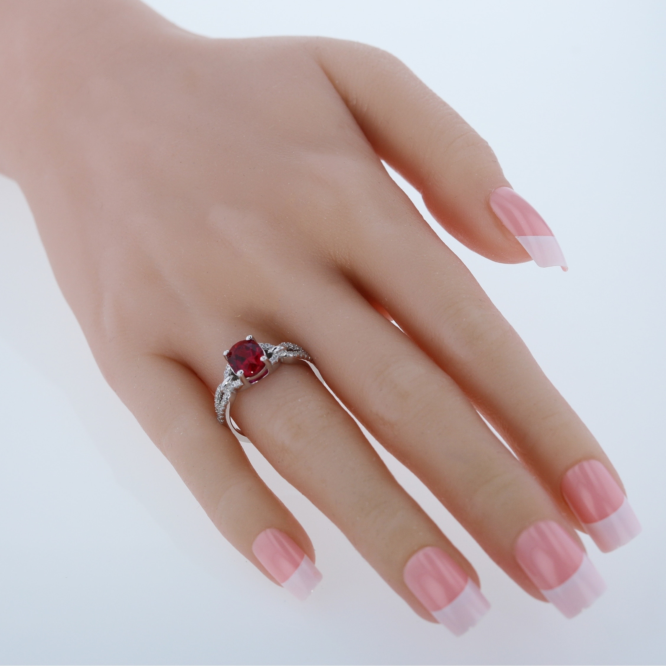 1.94 Ct Oval Red Created Ruby 925 Sterling Silver Ring 