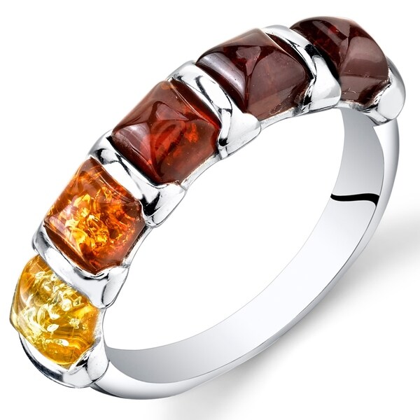 Five-stone Amber Ring in Sterling Silver. Opens flyout.