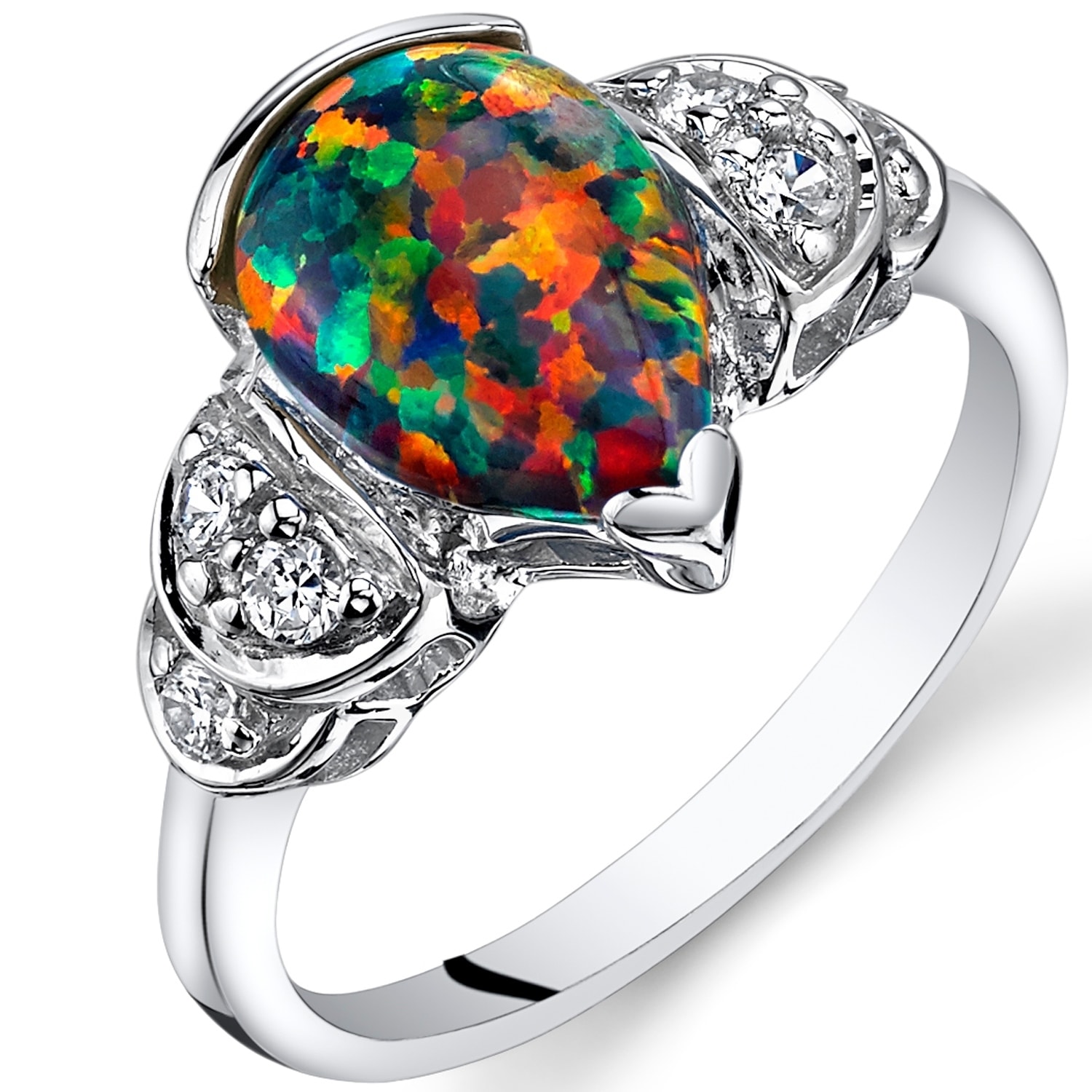 ct Pear Shape Created Black Opal Ring 