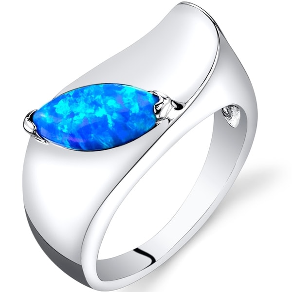 Oval Cut Round Created Blue Opal Ring Rose Tone 925 Sterling Silver Size-4