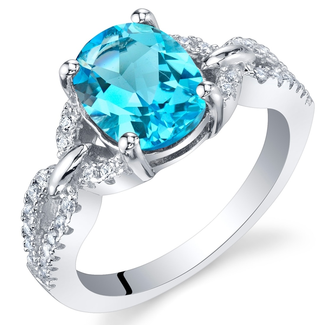 Size 8 West Coast Jewelry Sterling Silver Diamond and Light Swiss Blue Topaz Ring Size 8 West Coast Jewelry Sterling Silver Diamond and Light Swiss Blue Topaz Ring