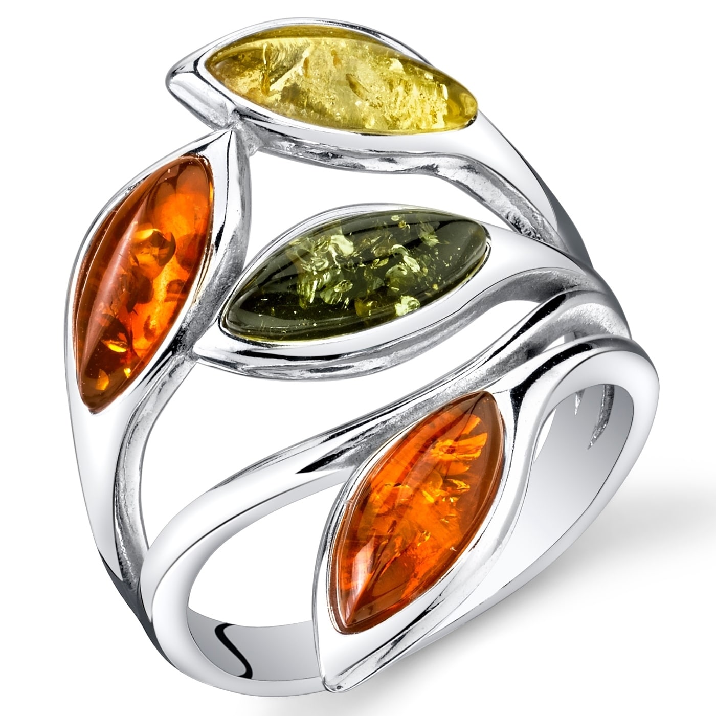 green amber rings in silver