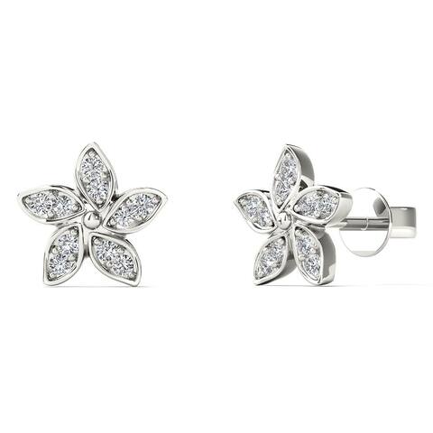 AALILLY 10K White Gold Diamond Accent Flower Stud Earrings (H-I, I1-I2)