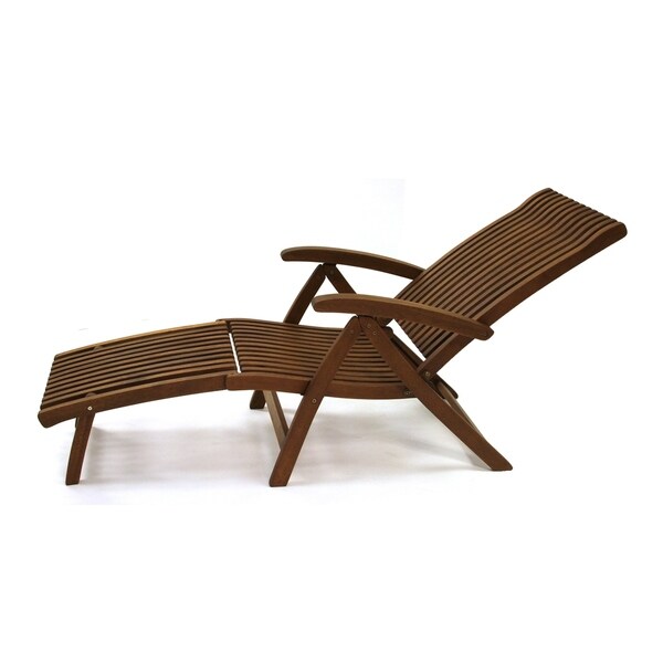 venetian reclining eucalyptus wood outdoor lounge chair with ottoman