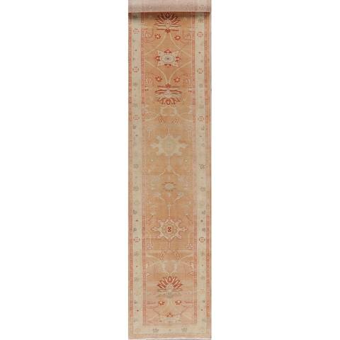 Oushak Geometric Runner Rug Handmade Oriental Vegetable Dye Carpet - 2' 7" x 13' 6" Runner
