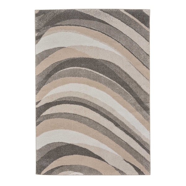 Gravel-Wave Smoky Quartz Abstract Machine Woven Rectangle Rug - 3' 11" x 5' 6"
