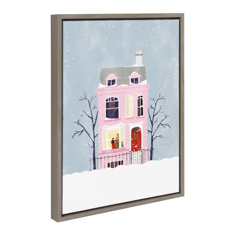 Kate and Laurel Sylvie Christmas Pink House Canvas by Mia Charro