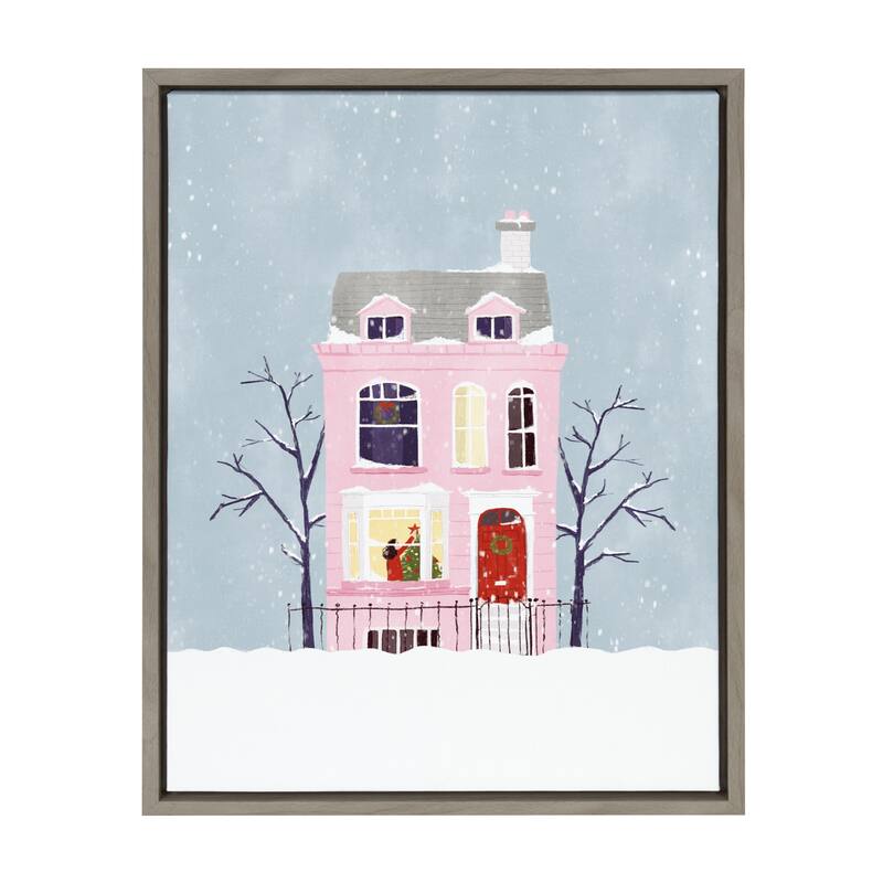 Kate and Laurel Sylvie Christmas Pink House Canvas by Mia Charro - 18x24 - Plastic - Grey