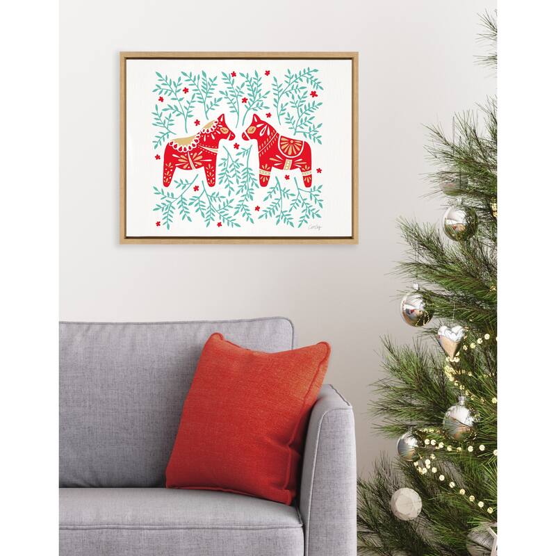 Kate and Laurel Swedish Dala Horses Framed Canvas by Cat Coquillette