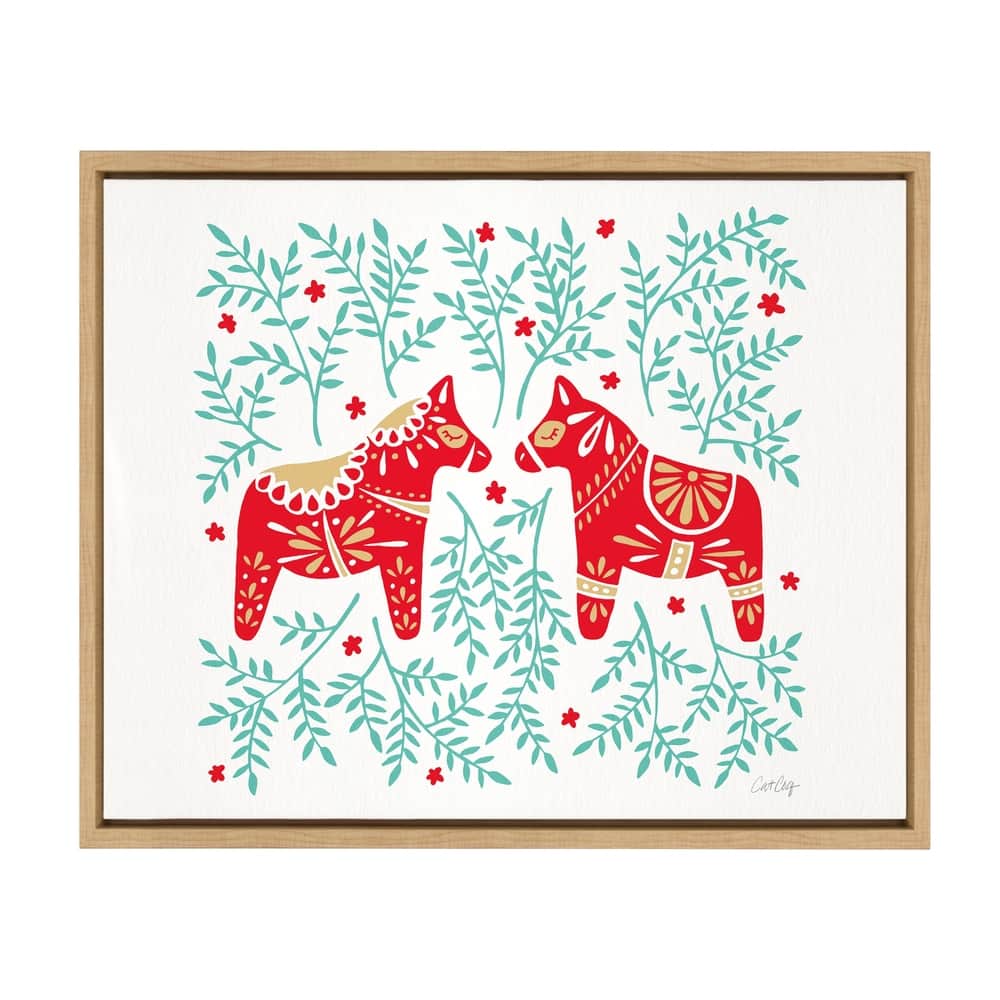 Kate and Laurel Swedish Dala Horses Framed Canvas by Cat Coquillette