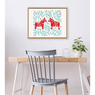 Kate and Laurel Swedish Dala Horses Framed Canvas by Cat Coquillette