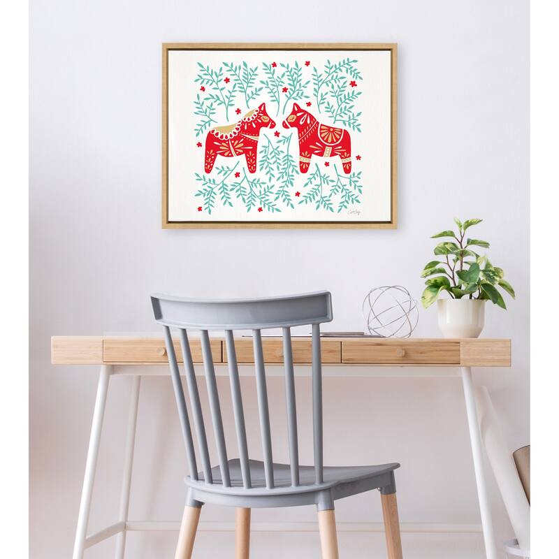 Kate and Laurel Swedish Dala Horses Framed Canvas by Cat Coquillette