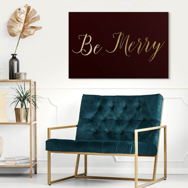Wynwood Studio Holiday and Seasonal Wall Art Canvas Prints 'Be Merry' Christmas Home Décor - Black, Gold - 30 x 20
