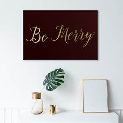 Wynwood Studio Holiday and Seasonal Wall Art Canvas Prints 'Be Merry' Christmas Home Décor - Black, Gold