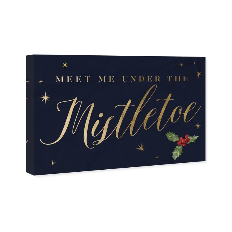 Wynwood Studio Holiday and Seasonal Wall Art Canvas Prints 'Meet Me Under the Mistletoe' Christmas Home Décor - Blue, Gold