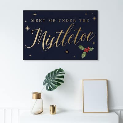 Wynwood Studio Holiday and Seasonal Wall Art Canvas Prints 'Meet Me Under the Mistletoe' Christmas Home Décor - Blue, Gold