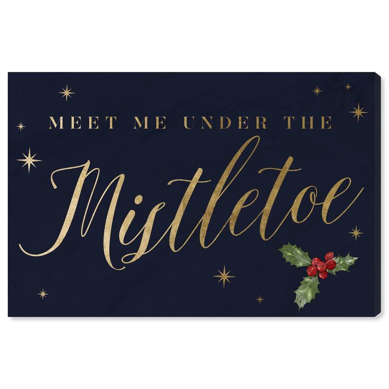 Wynwood Studio Holiday and Seasonal Wall Art Canvas Prints 'Meet Me Under the Mistletoe' Christmas Home Décor - Blue, Gold