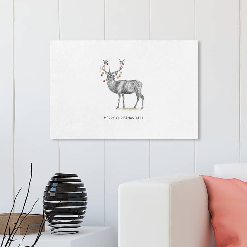 Wynwood Studio Holiday and Seasonal Wall Art Canvas Prints 'Merry Christmas Yall' Christmas Home Décor - Red, Gray - 30 x 20