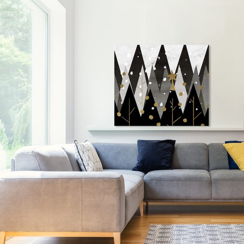 Wynwood Studio Holiday and Seasonal Wall Art Canvas Prints 'Monochrome Christmas' Christmas Home Décor - Black, Gold - 20 x 16