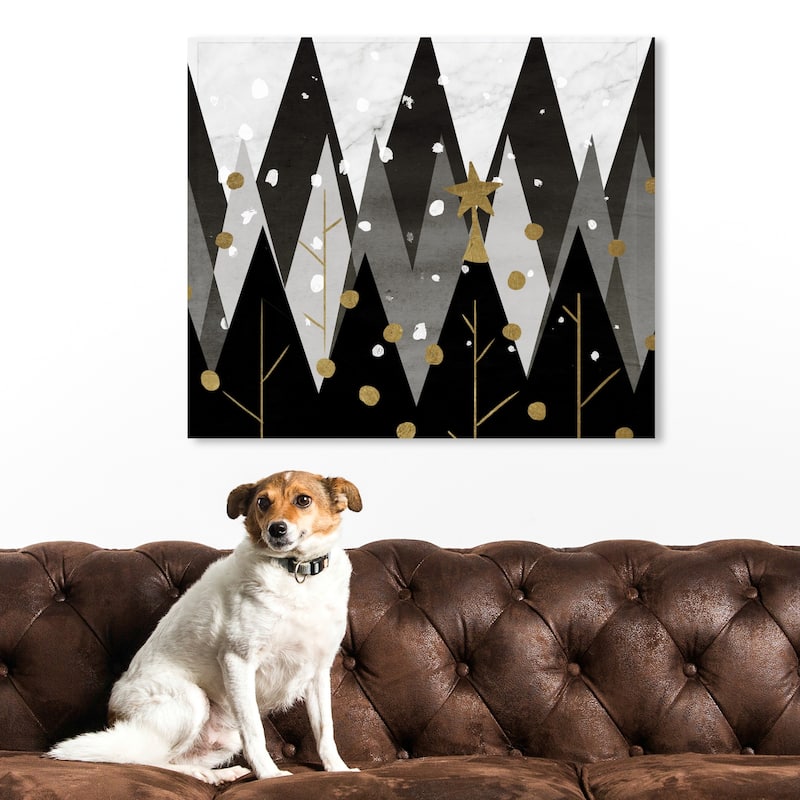Wynwood Studio Holiday and Seasonal Wall Art Canvas Prints 'Monochrome Christmas' Christmas Home Décor - Black, Gold - 24 x 20