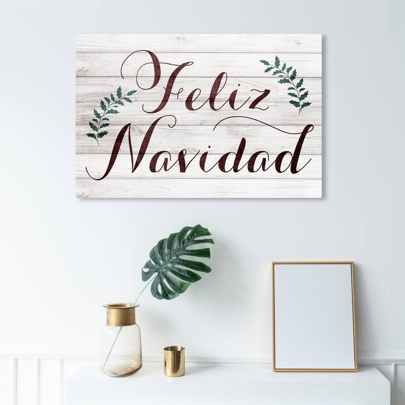 Wynwood Studio Holiday and Seasonal Wall Art Canvas Prints 'Feliz Navidad Rustic' Christmas Home Décor - Brown, Green