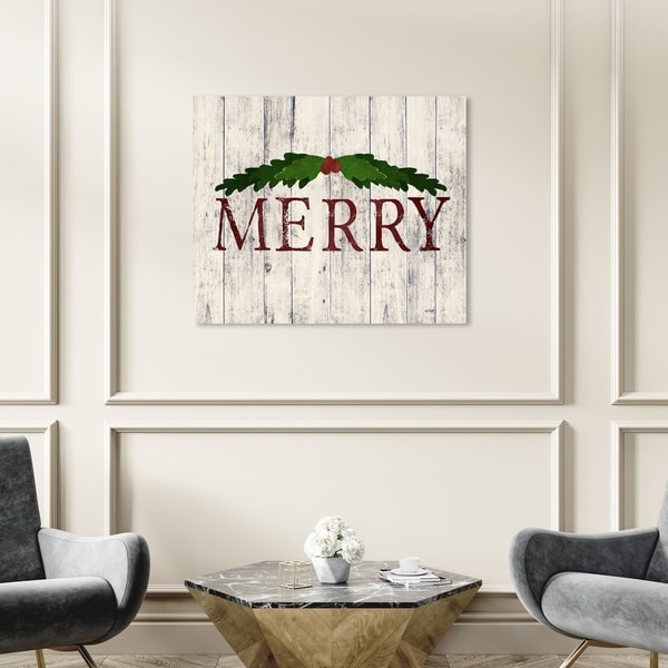 Wynwood Studio Holiday and Seasonal Wall Art Canvas Prints 'Merry Wood' Christmas Home Décor - Red, Green