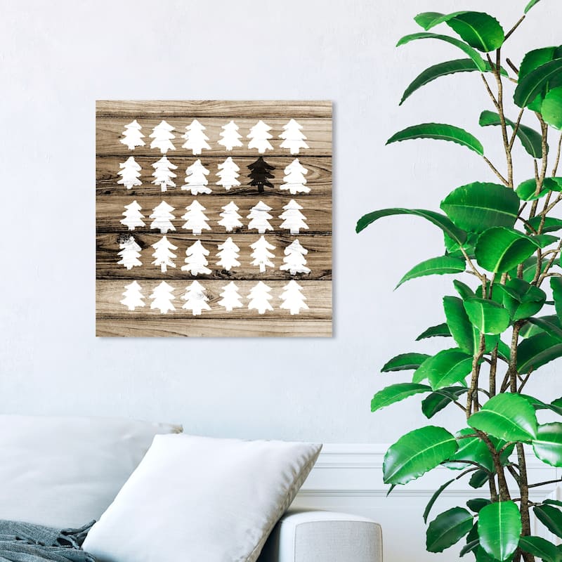 Wynwood Studio Holiday and Seasonal Wall Art Canvas Prints 'Blanc Trees Weathered' Christmas Home Décor - Brown, White - 20 x 20