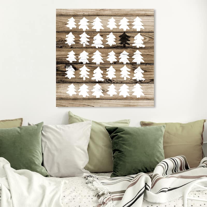 Wynwood Studio Holiday and Seasonal Wall Art Canvas Prints 'Blanc Trees Weathered' Christmas Home Décor - Brown, White - 30 x 30
