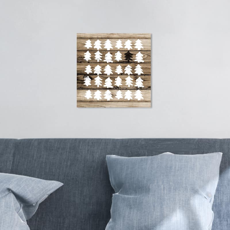 Wynwood Studio Holiday and Seasonal Wall Art Canvas Prints 'Blanc Trees Weathered' Christmas Home Décor - Brown, White