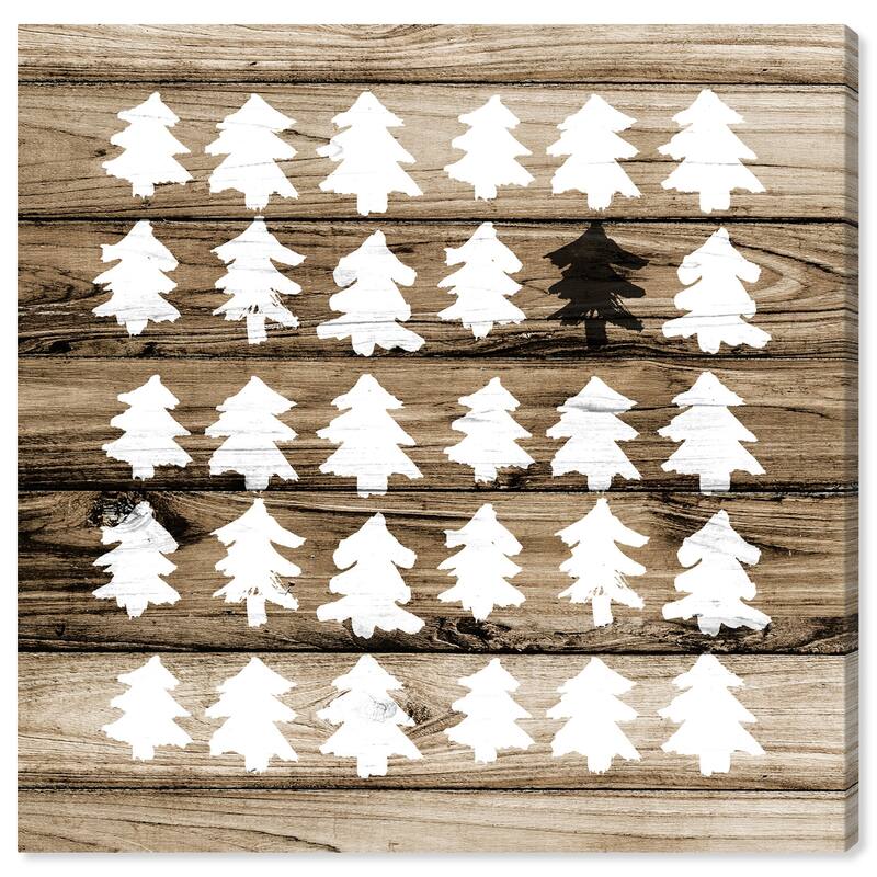 Wynwood Studio Holiday and Seasonal Wall Art Canvas Prints 'Blanc Trees Weathered' Christmas Home Décor - Brown, White
